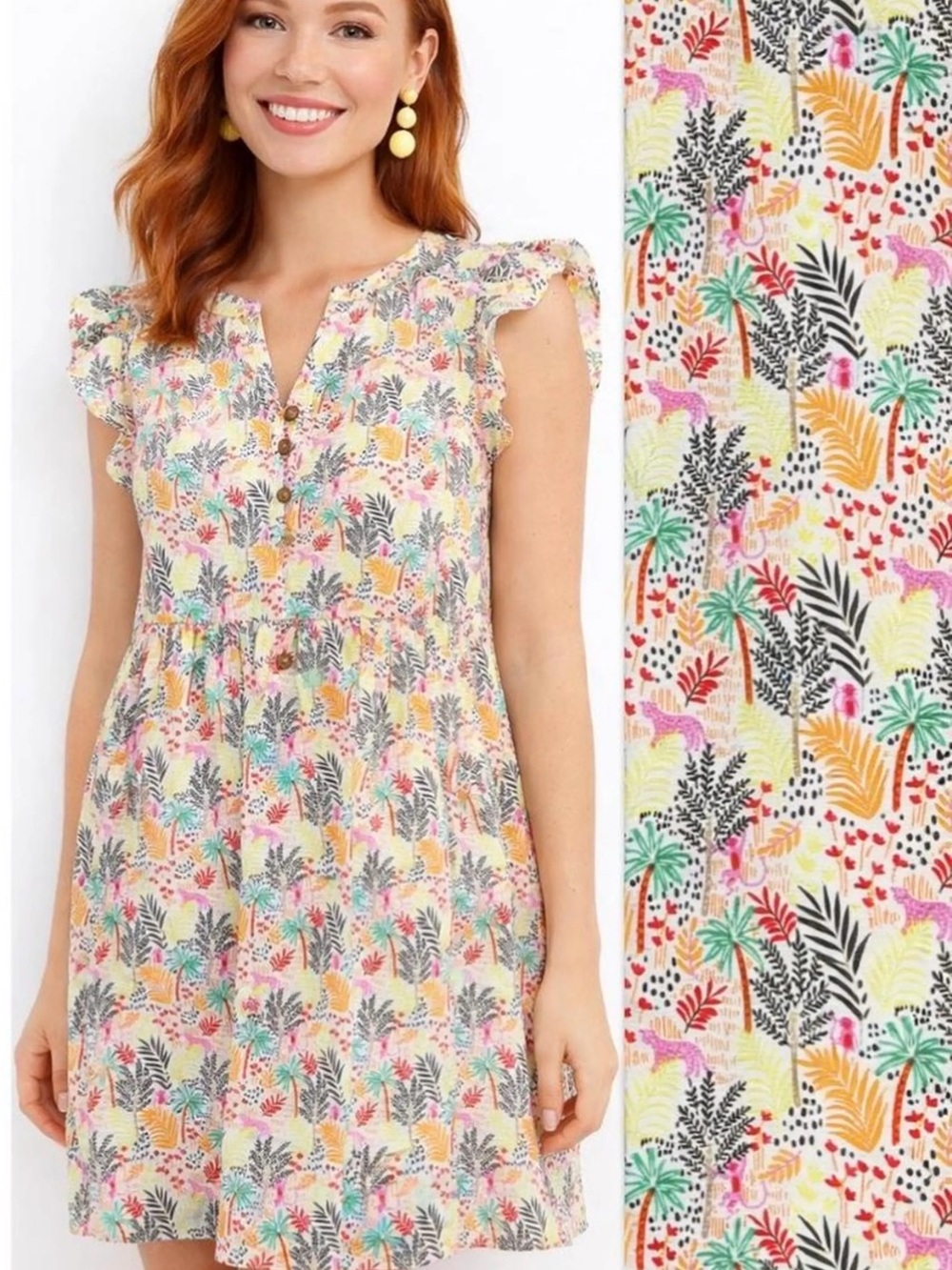 LOFT Paradise Tropical Ruffle Dress